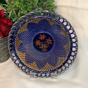 Hand painted EUROPEAN blue lace BOWL with gold trim